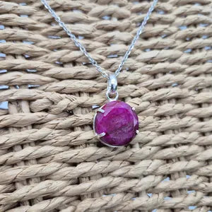 Faceted Ruby Necklace 925 Sterling Silver Bezel Pendant - Steel Chain