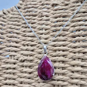 Faceted Ruby Necklace 925 Sterling Silver Bezel Pendant - Steel Chain