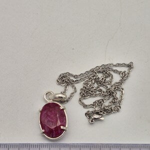 Faceted Ruby Necklace 925 Sterling Silver Bezel Pendant - Steel Chain