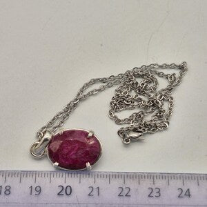 Faceted Ruby Necklace 925 Sterling Silver Bezel Pendant - Steel Chain