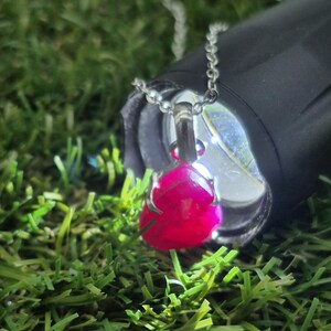 Faceted Ruby Necklace 925 Sterling Silver Bezel Pendant - Steel Chain