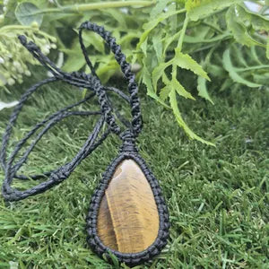 Tiger Eye  Macrame Wrapped Necklace - Protection Gift Accessories