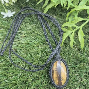 Tiger Eye  Macrame Wrapped Necklace - Protection Gift Accessories