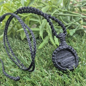 Black Tourmaline Rough Stone Macrame Necklace