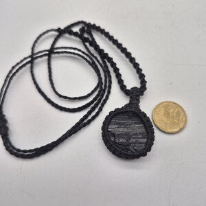 Black Tourmaline Rough Stone Macrame Necklace