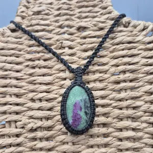 Ruby Zoisite Crystal Macrame Necklace