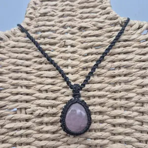 Rose Quartz Crystal Macrame Necklace - Love & Emotional Healing