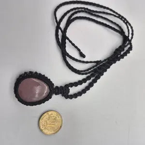 Rose Quartz Crystal Macrame Necklace - Love & Emotional Healing