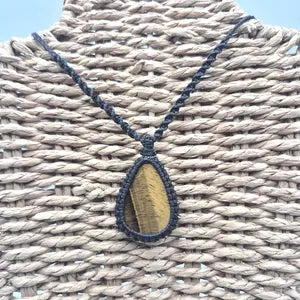Tiger Eye  Macrame Wrapped Necklace - Protection Gift Accessories