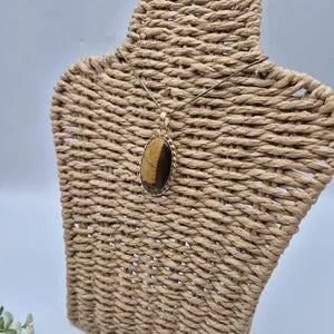 Tiger Eye Necklace with Brass Chain – 48cm – Handmade Brass Pendant