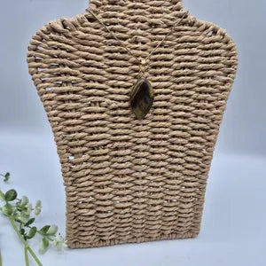 Tiger Eye Necklace with Brass Chain – 48cm – Handmade Brass Pendant