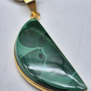 Handcrafted Malachite Brass Necklace: Healing Crystal Jewelry