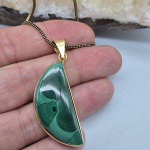 Handcrafted Malachite Brass Necklace: Healing Crystal Jewelry