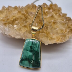 Handcrafted Malachite Brass Necklace: Healing Crystal Jewelry