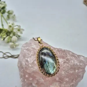 Labradorite Brass Pendant Necklace: Mystical Crystal Jewelry