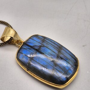 Labradorite Brass Pendant Necklace: Mystical Crystal Jewelry
