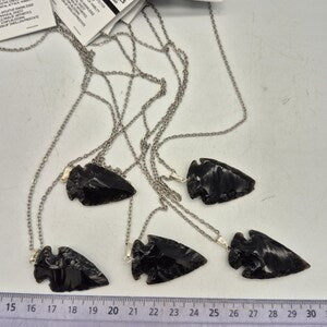 Raw Black Obsidian Arrow Necklace - Steel Chain
