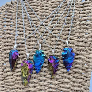 Aura Titanium Obsidian Arrow Necklace - Steel Chain