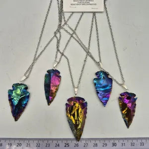Aura Titanium Obsidian Arrow Necklace - Steel Chain