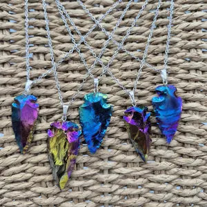 Aura Titanium Obsidian Arrow Necklace - Steel Chain