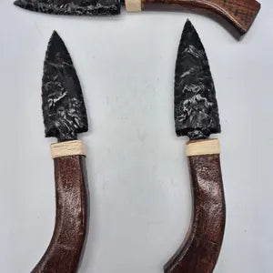 Raw Black Obsidian Knife - Crystal Decorative Knife with Wooden Handle