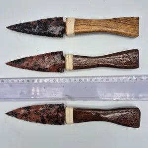 Mahogany Obsidian Crystal Knife – Decorative Ritual Athame with Wooden Handle