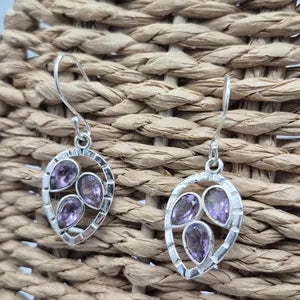 Faceted Amethyst Silver Plated Dangle Earrings