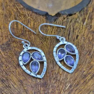 Faceted Amethyst Silver Plated Dangle Earrings