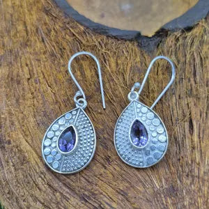 Faceted Amethyst Silver Plated Dangle Earrings
