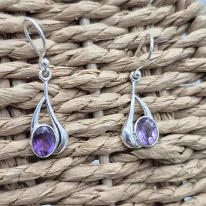 Faceted Amethyst Silver Plated Dangle Earrings