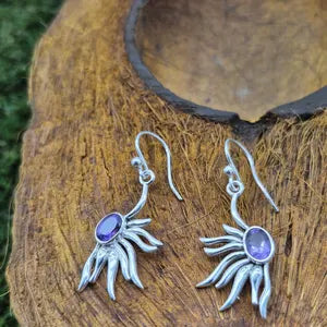 Faceted Amethyst Silver Plated Dangle Earrings