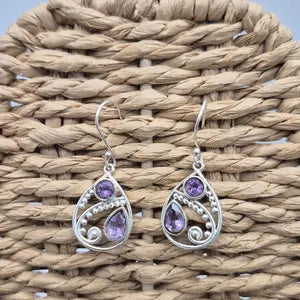 Faceted Amethyst Silver Plated Dangle Earrings