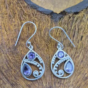 Faceted Amethyst Silver Plated Dangle Earrings