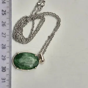 Faceted Emerald Silver 925 Bezel Necklace with Steel Chain
