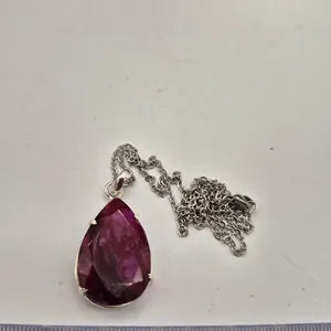 Faceted Ruby Necklace 925 Sterling Silver Bezel Pendant - Steel Chain