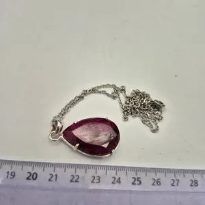 Faceted Ruby Necklace 925 Sterling Silver Bezel Pendant - Steel Chain