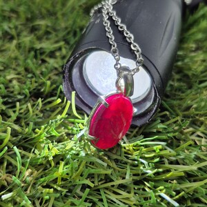 Faceted Ruby Necklace 925 Sterling Silver Bezel Pendant - Steel Chain