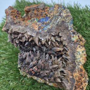 Ankerite Dogtooth Calcite with Azurite & Malachite | Rare Combination Mineral Specimen from Greece | Collector’s Display Crystal