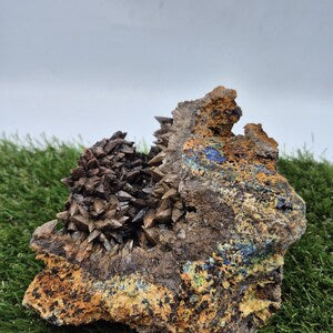 Ankerite Dogtooth Calcite with Azurite & Malachite | Rare Combination Mineral Specimen from Greece | Collector’s Display Crystal