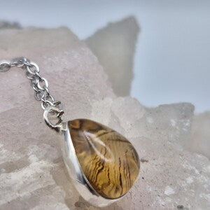 Natural Citrine Necklace: 925 Silver Bezel Pendant, Stainless Steel Chain