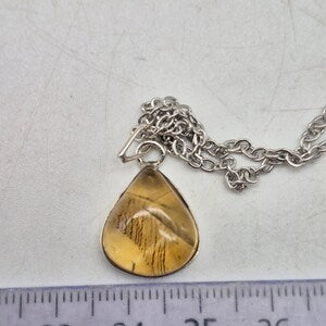 Natural Citrine Necklace: 925 Silver Bezel Pendant, Stainless Steel Chain