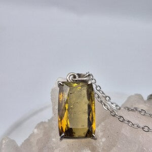 Yellow Tourmaline Sterling Silver Pendant: Faceted Gemstone Necklace
