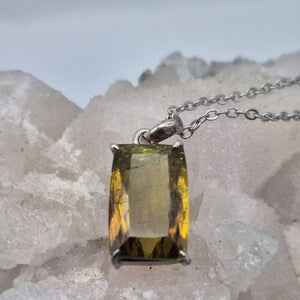 Yellow Tourmaline Sterling Silver Pendant: Faceted Gemstone Necklace