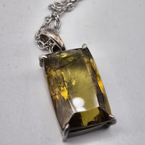 Yellow Tourmaline Sterling Silver Pendant: Faceted Gemstone Necklace