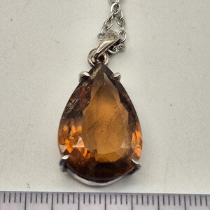 Orange Brown Faceted Teardrop Tourmaline Pendant: Sterling Silver, Stainless Steel Chain
