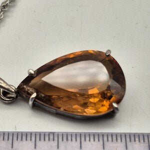 Orange Brown Faceted Teardrop Tourmaline Pendant: Sterling Silver, Stainless Steel Chain