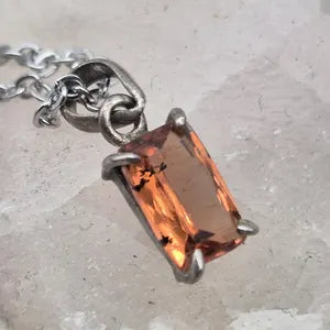 Orange Brown Faceted Teardrop Tourmaline Pendant: Sterling Silver, Stainless Steel Chain