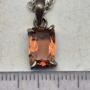 Orange Brown Faceted Teardrop Tourmaline Pendant: Sterling Silver, Stainless Steel Chain