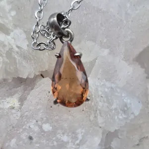 Orange Brown Faceted Teardrop Tourmaline Pendant: Sterling Silver, Stainless Steel Chain