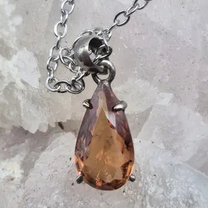 Orange Brown Faceted Teardrop Tourmaline Pendant